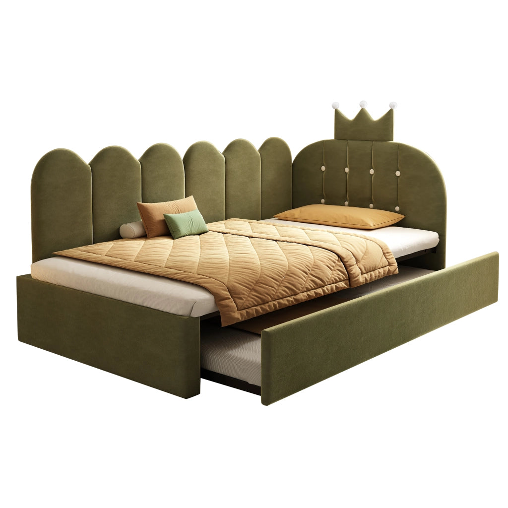 Letto singolo con letto estraibile verde 90 x 200 cm