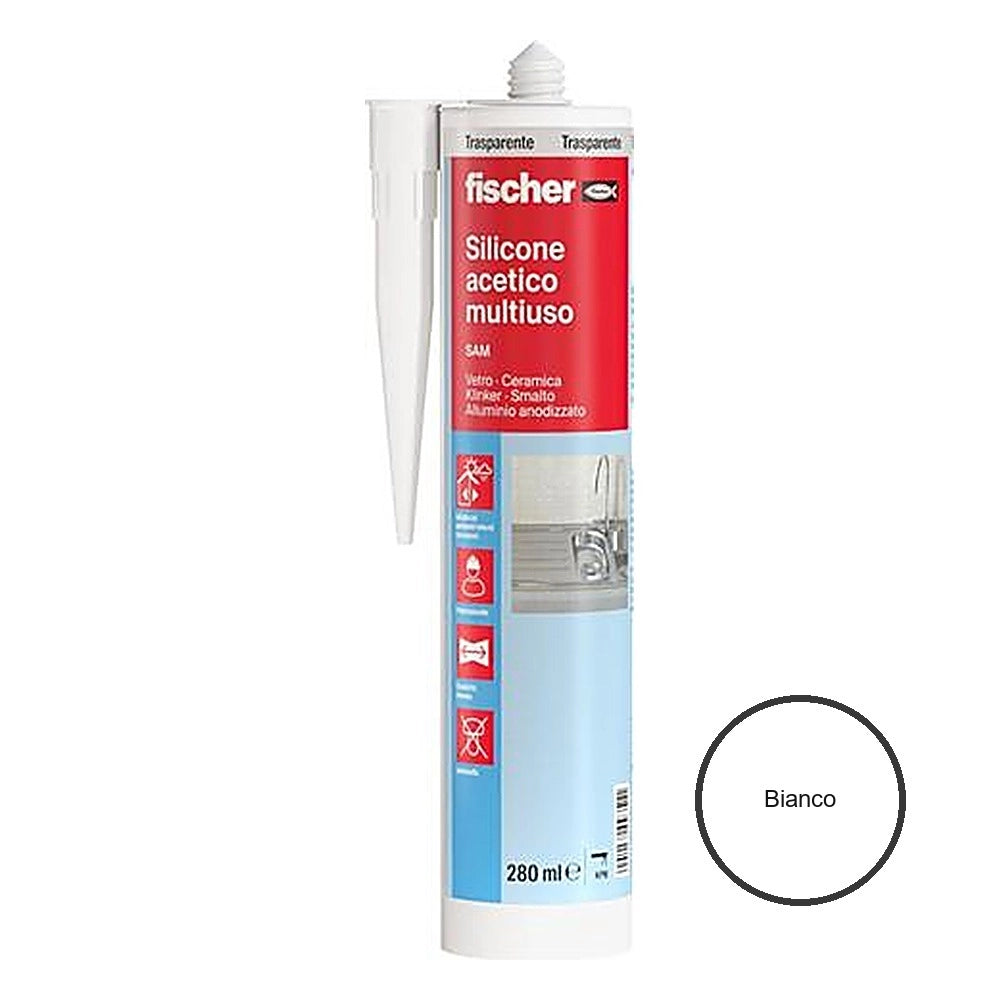 Silicone acetico universale fischer 280 ml *** colore- bianco, confezione 1
