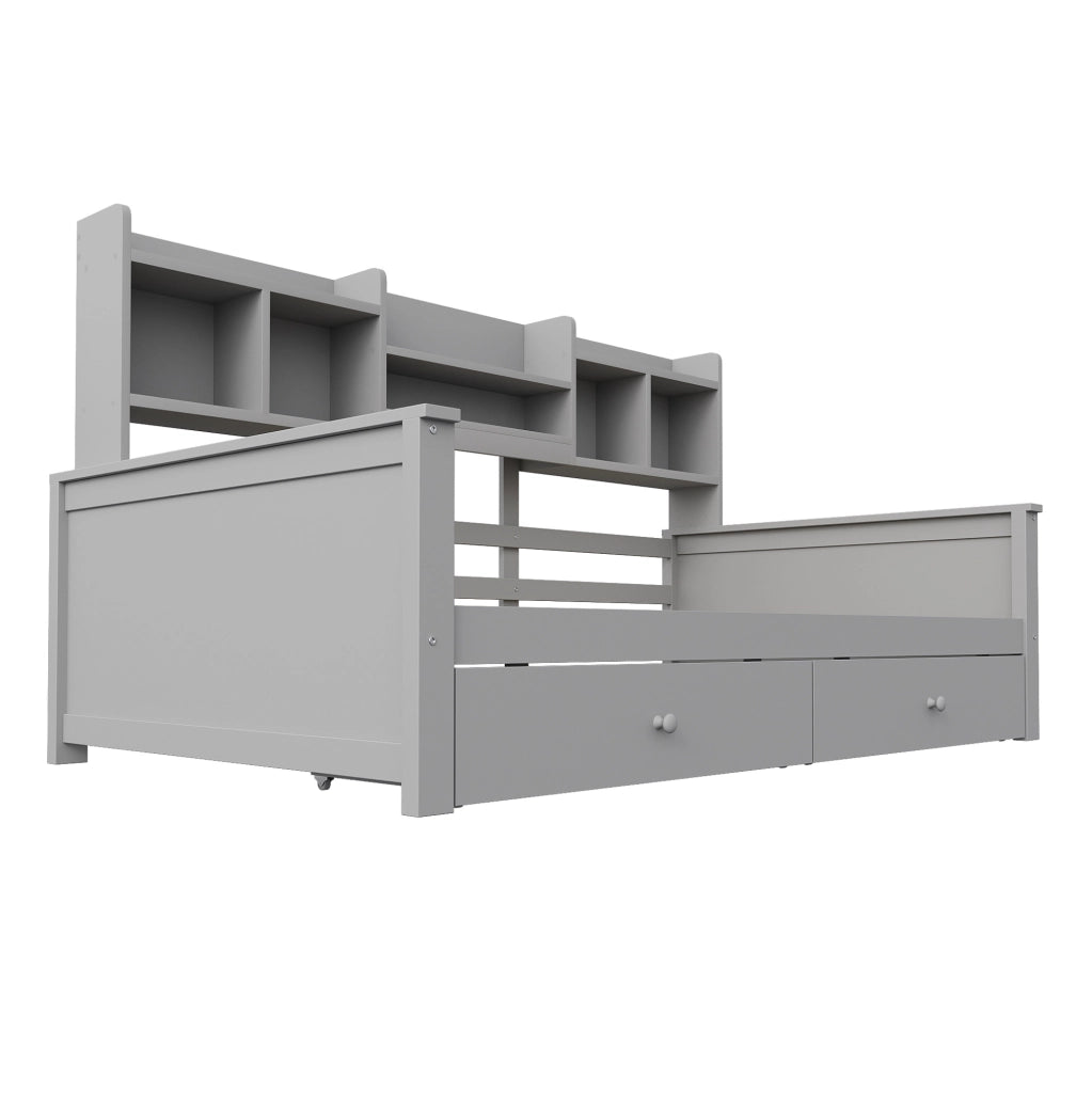 Letto divano singolo 90x200 cm con cassetti e ripiani grigio