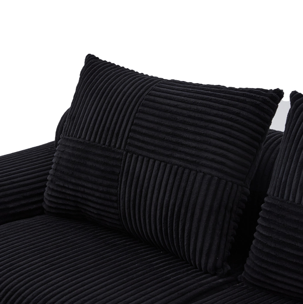 Divano modulare 2 posti in corduroy nero con portabicchieri e tasca laterale