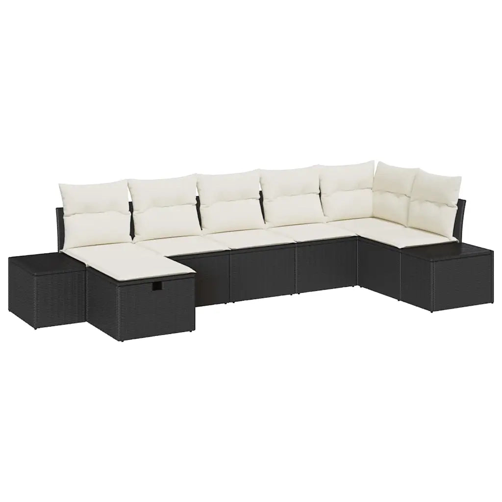 Set Divano da Giardino con cuscino 7 pcs Nero polyrattan 3359396