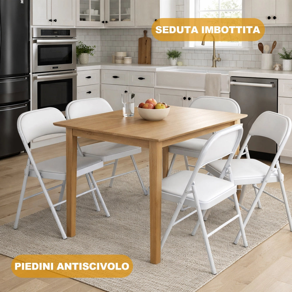 Set 4 Sedie Bianche in Metallo e Seduta in Ecopelle Imbottita Sedia Ergonomica