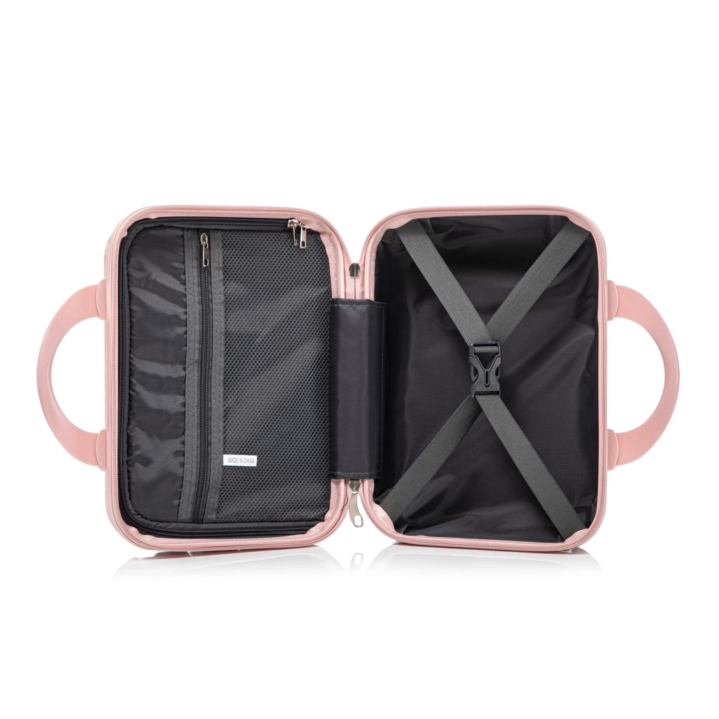 Set Valigie 2 Pezzi Spinner PC con Lucchetto Combinazione + Borsa Cosmetica 14", Rosa