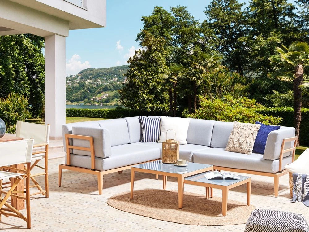 Set di copricuscini da giardino da seduta grigio chiaro cuscini da esterno