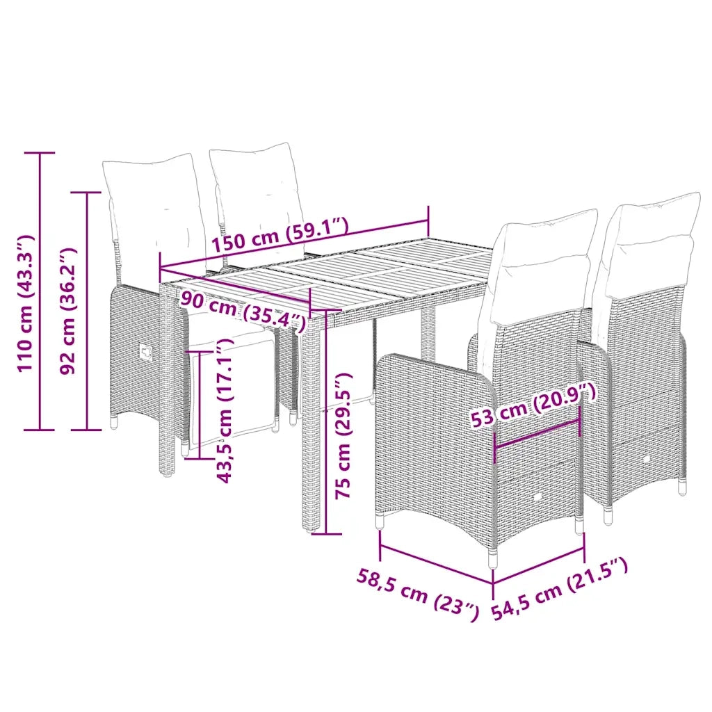 Set Bistrò da Giardino 5 pz con Cuscini in Polyrattan Nero 3277137