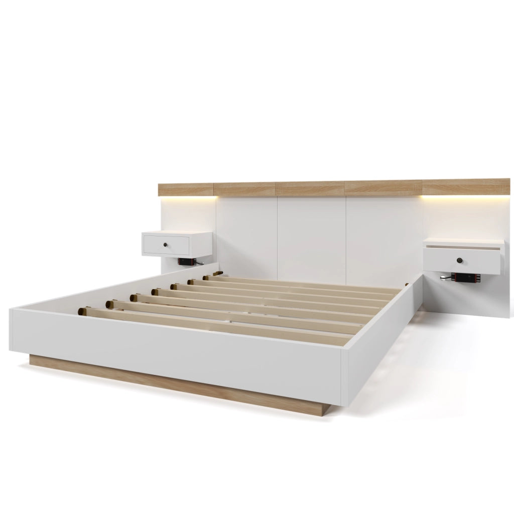 Letto matrimoniale 180x200 cm con comodini LED