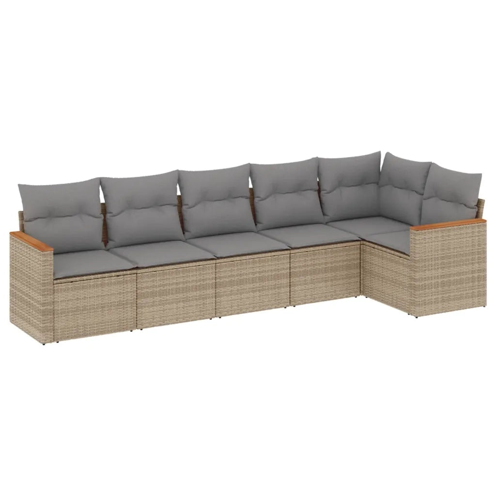 Set Divano da Giardino 6 pz con Cuscini Beige in Polyrattan