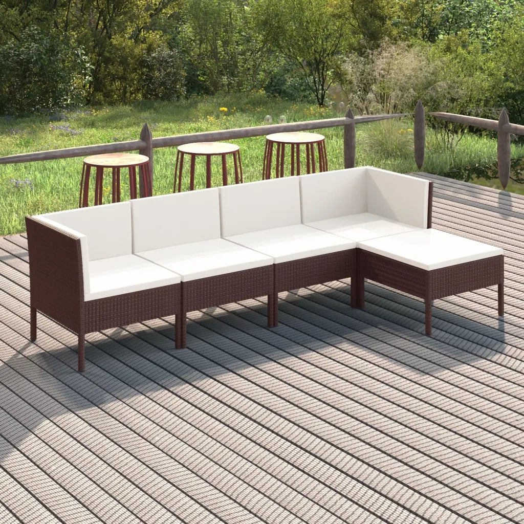 Set Divani da Giardino 5 pz con Cuscini in Polyrattan Marrone 3094379