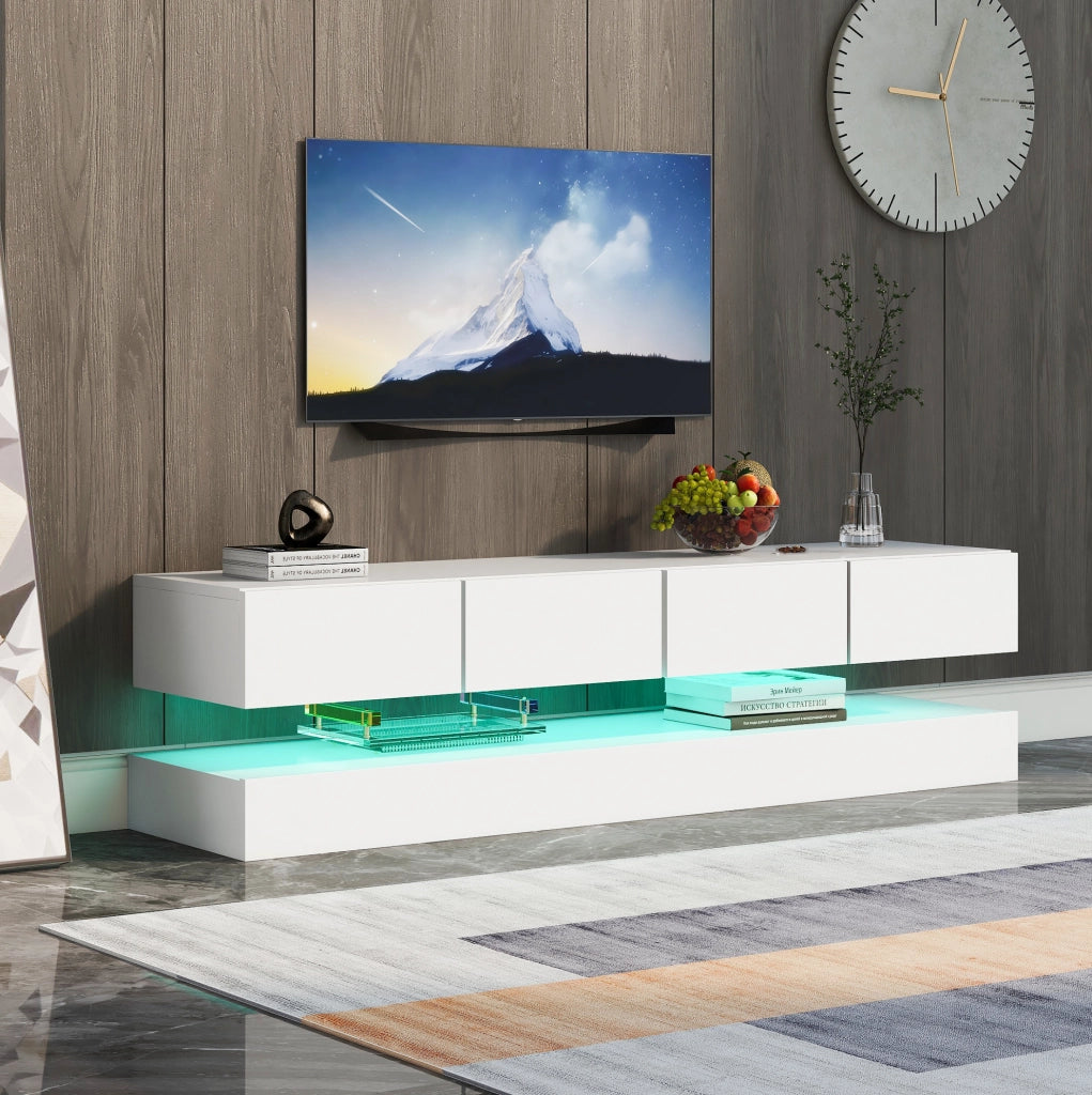 Mobile TV sospeso con LED e 4 cassetti in MDF bianco 130 cm
