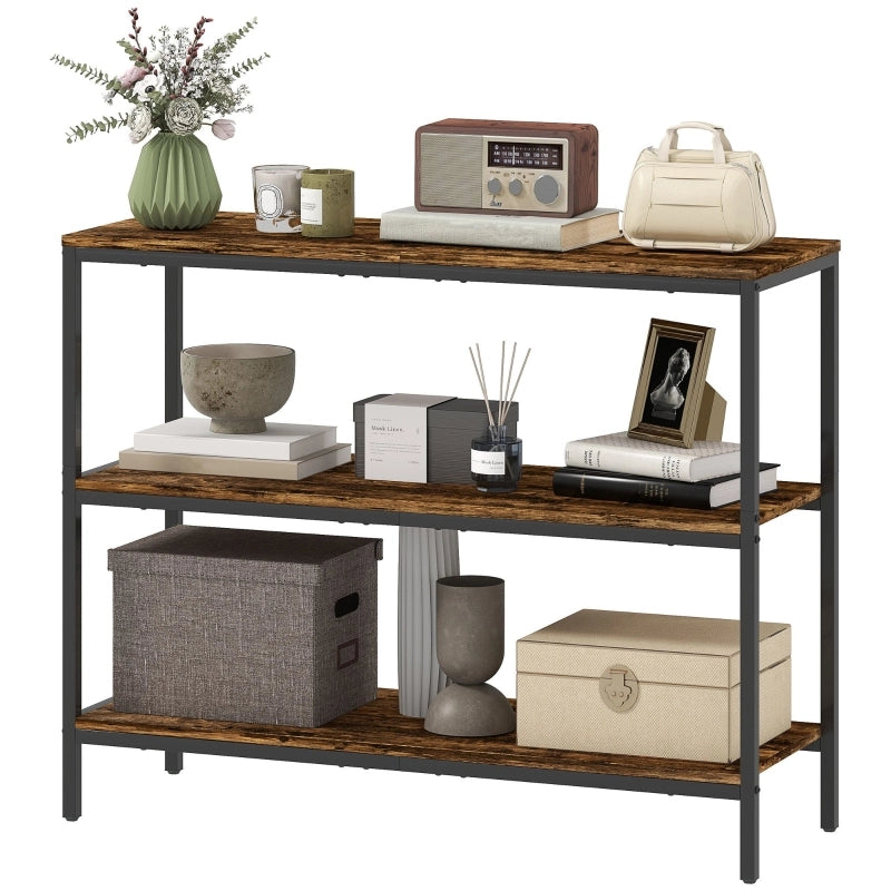 Tavolo consolle 101x35x80 cm a 3 livelli marrone rustico