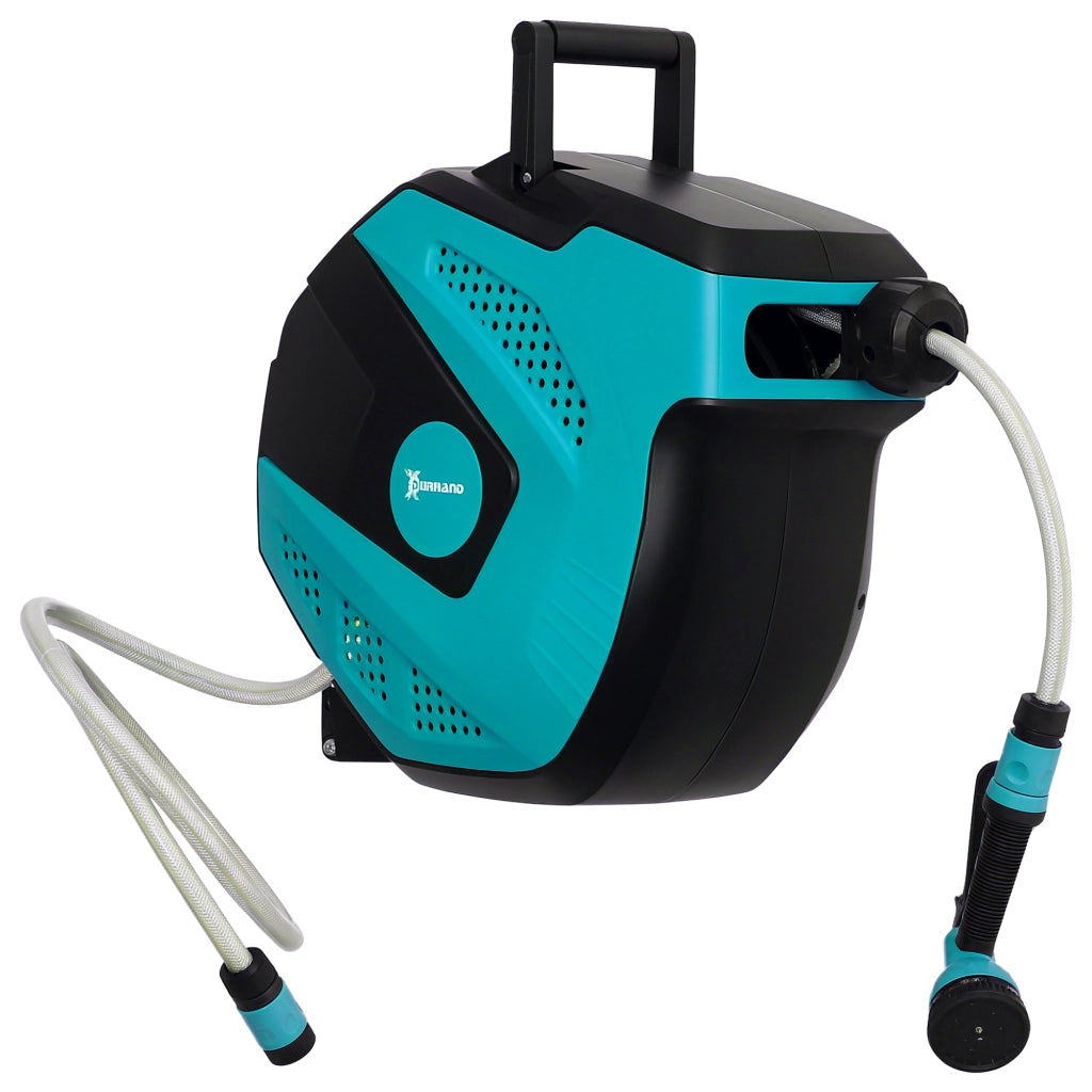 Avvolgitubo da Parete Automatico in Plastica con Ugello a 7 Modalità per Giardino, 44x22.5x41 cm, Nero e Verde
