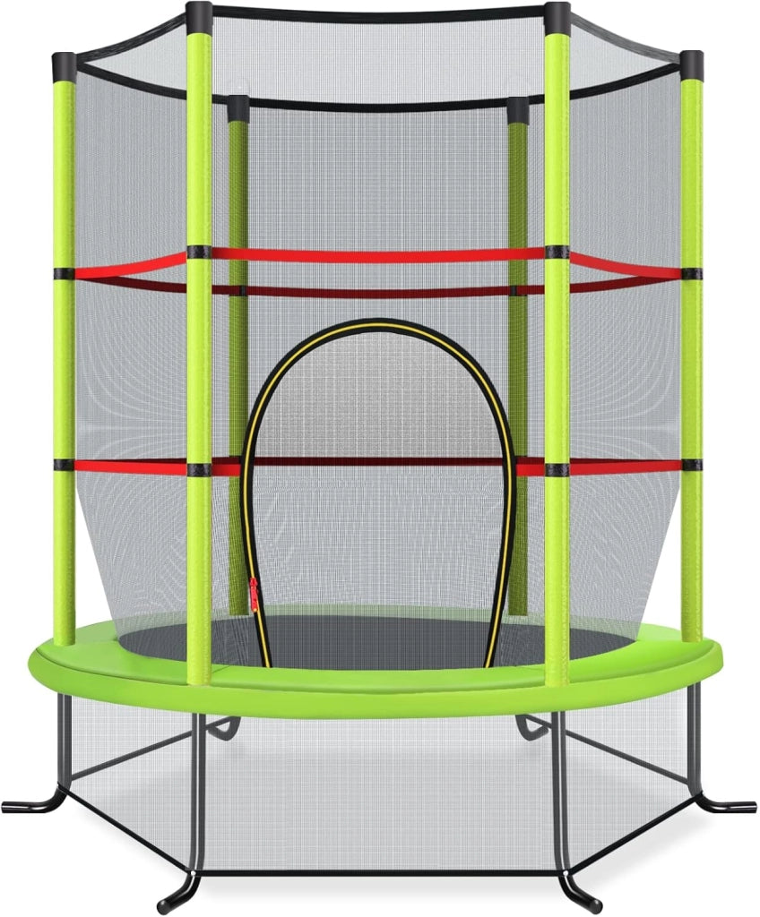 Trampolino Elastico Bambino in Acciaio, Tappeto Elastico Bambini da Esterno e da Interno, con Rete e Cusicnetti Antiscivolo（Verde)