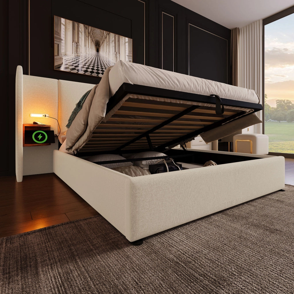 Letto matrimoniale 160x200 beige con sollevamento idraulico