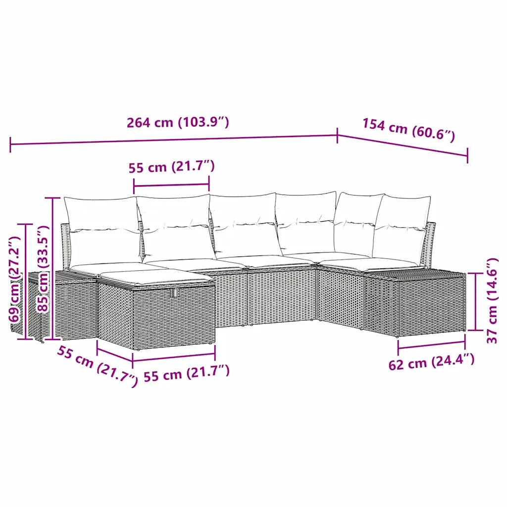 Set Divano da Giardino con cuscino 6 pcs Beige polyrattan 3359379