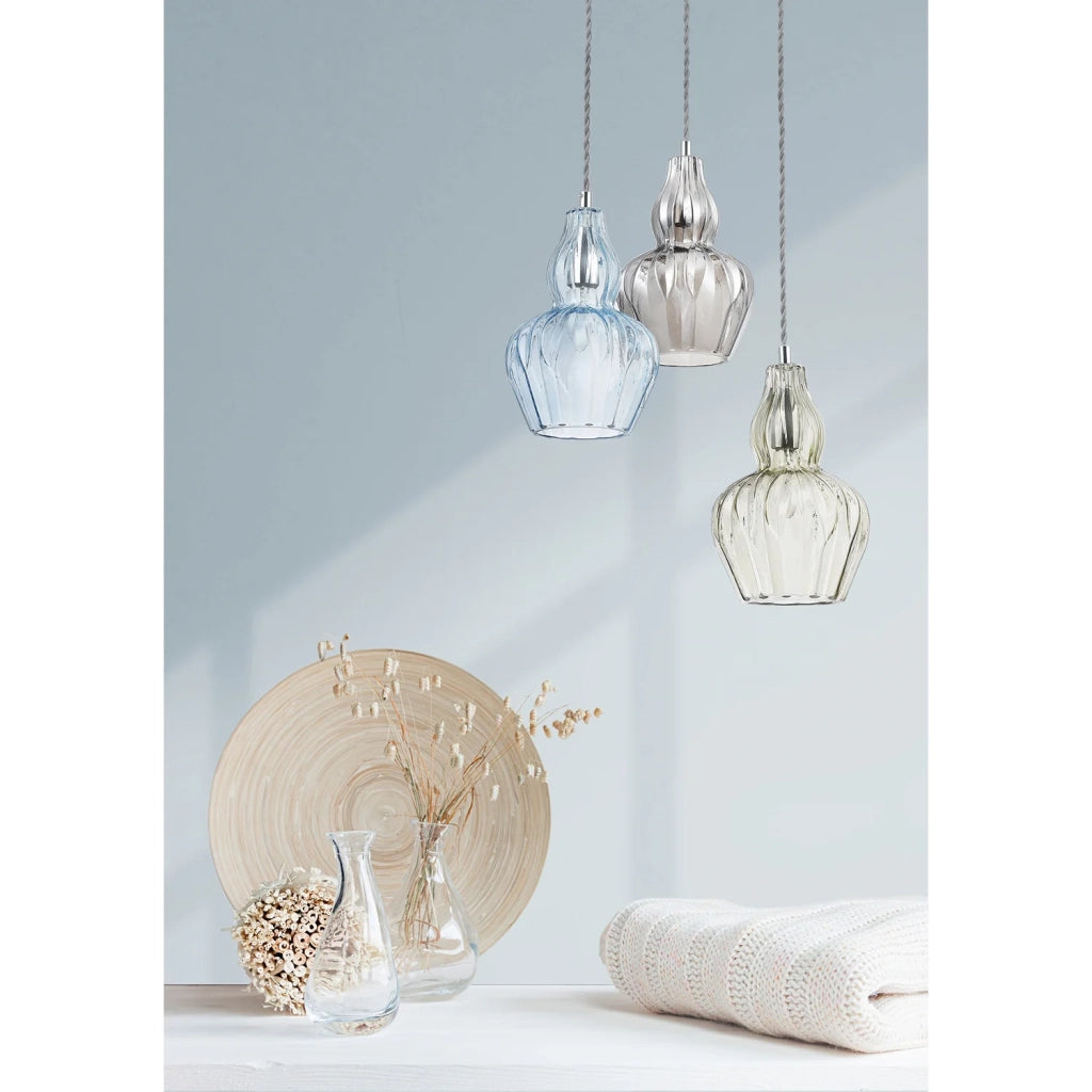 Sospensione Contemporanea Eustoma Metallo Nichel 1 Luce Diffusore Vetro Blu