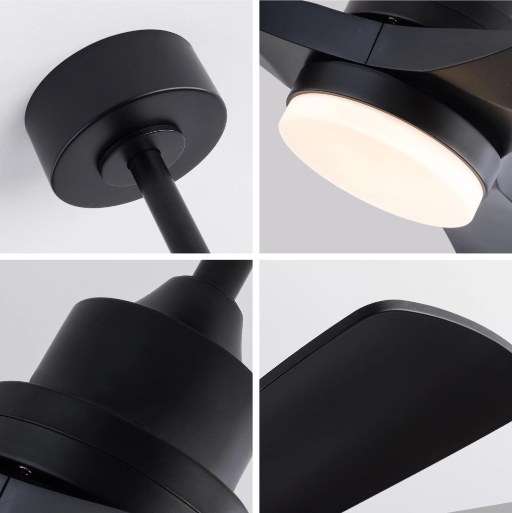 Ventilatore da soffitto da 42 pollici con luce LED e telecomando, 3 pale in ABS nero, motore DC reversibile