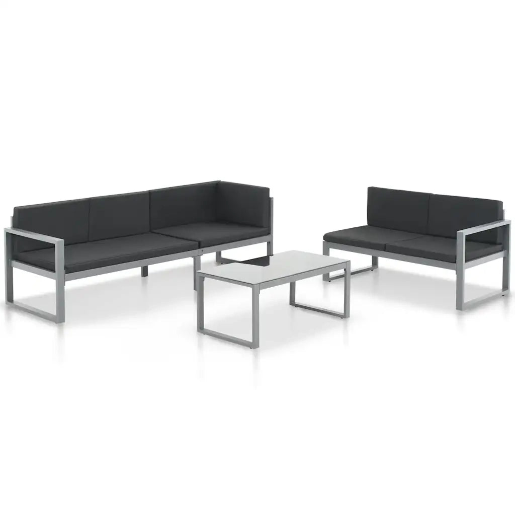 Set Divani da Giardino 3 pz con Cuscini in Alluminio Nero 44448