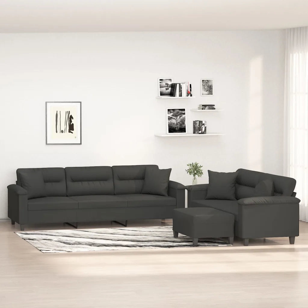 Set Divani 3 pz con Cuscini Grigio Scuro in Tessuto Microfibra 3154039