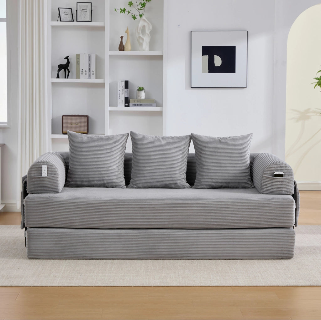 DIVANO modulare 200x94x67 cm in velluto a coste grigio chiaro