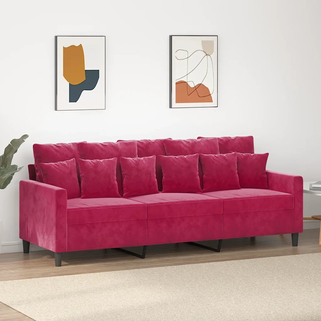 Divano a 3 Posti Rosso Vino 180 cm in Velluto 359317