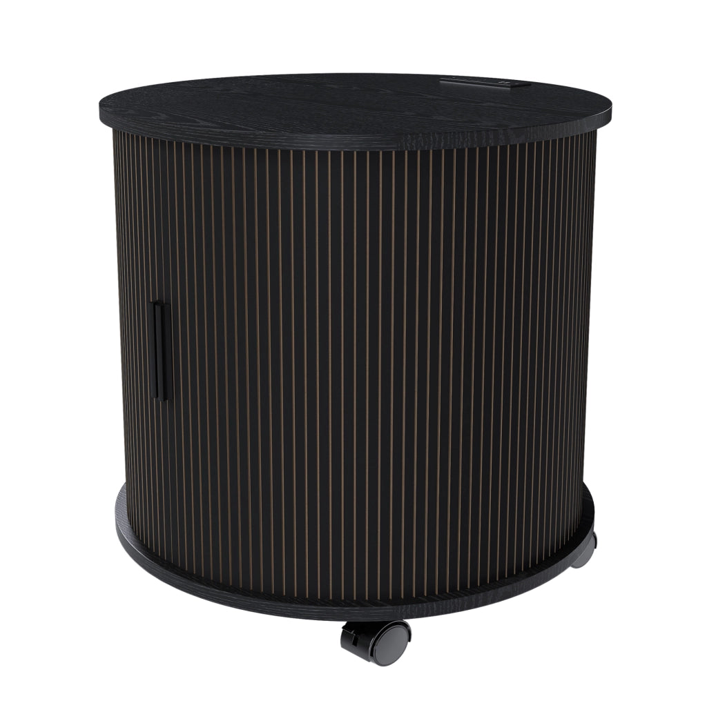 Comodino cilindrico 60x60x60 cm con presa AC e 2 USB in MDF nero