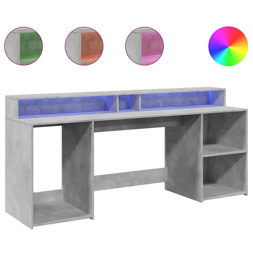 Scrivania con Luci LED Grigio Cemento 200x55x91 cm Truciolato