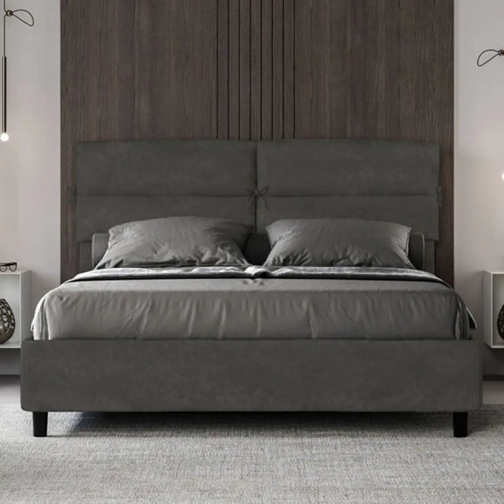 Letto matrimoniale senza rete imbottito 160x190 microfibra grigio Nandy