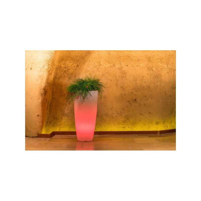 Vaso luminoso alto moderno di design Ø40 H90 in polimero resistente con LED rosso per interno ed esterno - Made in Italy - Monacis