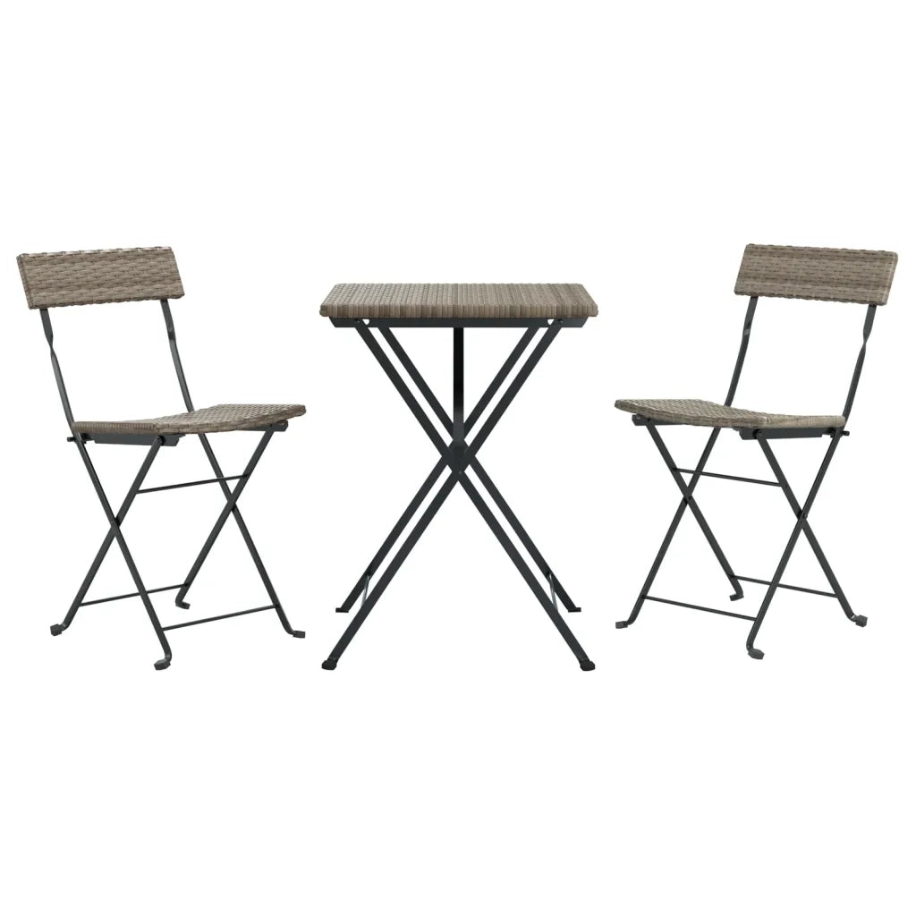 Set Pieghevole da Bistrò 3 pz Grigio in Polyrattan 319991