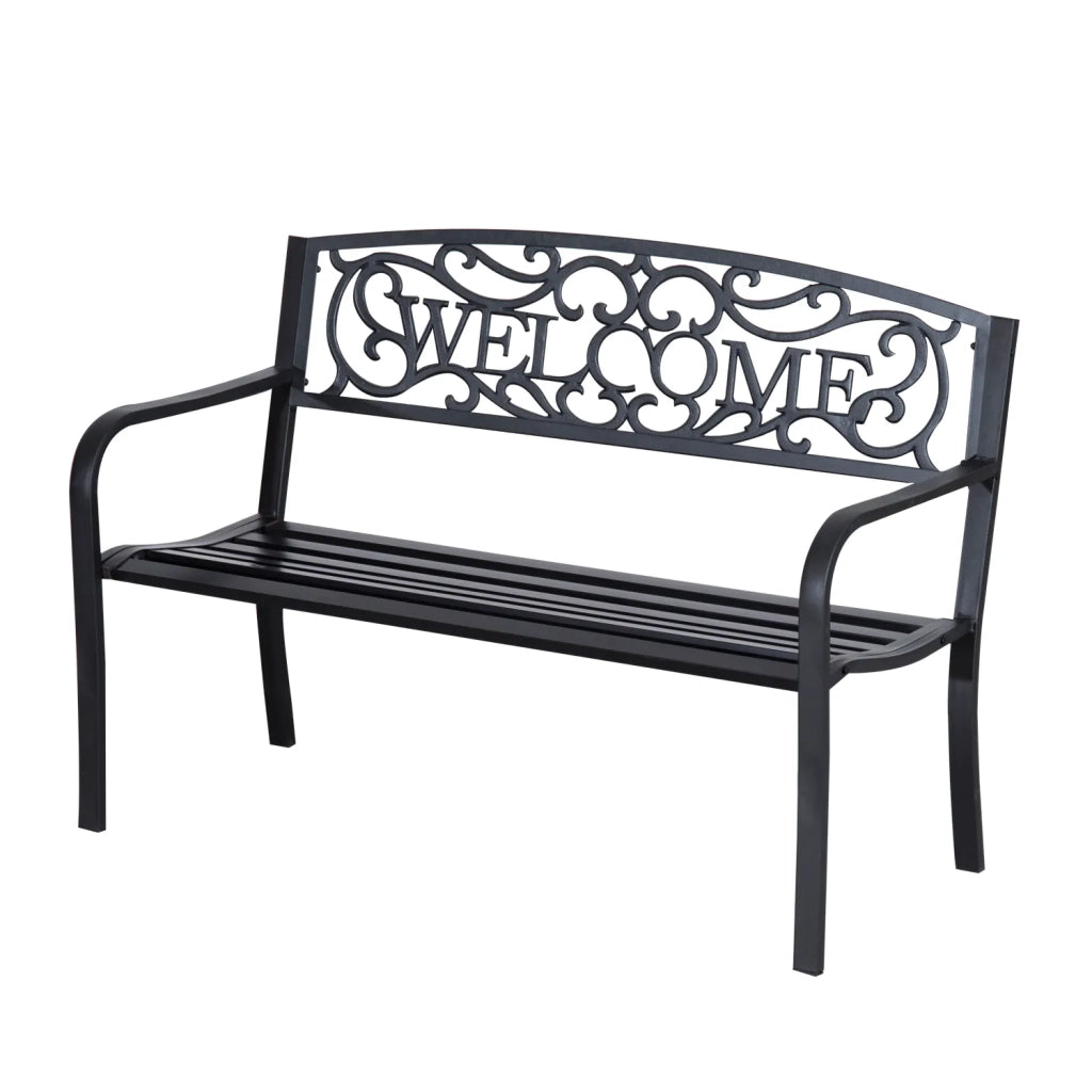 Panca da giardino 2 posti in metallo, stabile con design elegante per esterno e terrazza