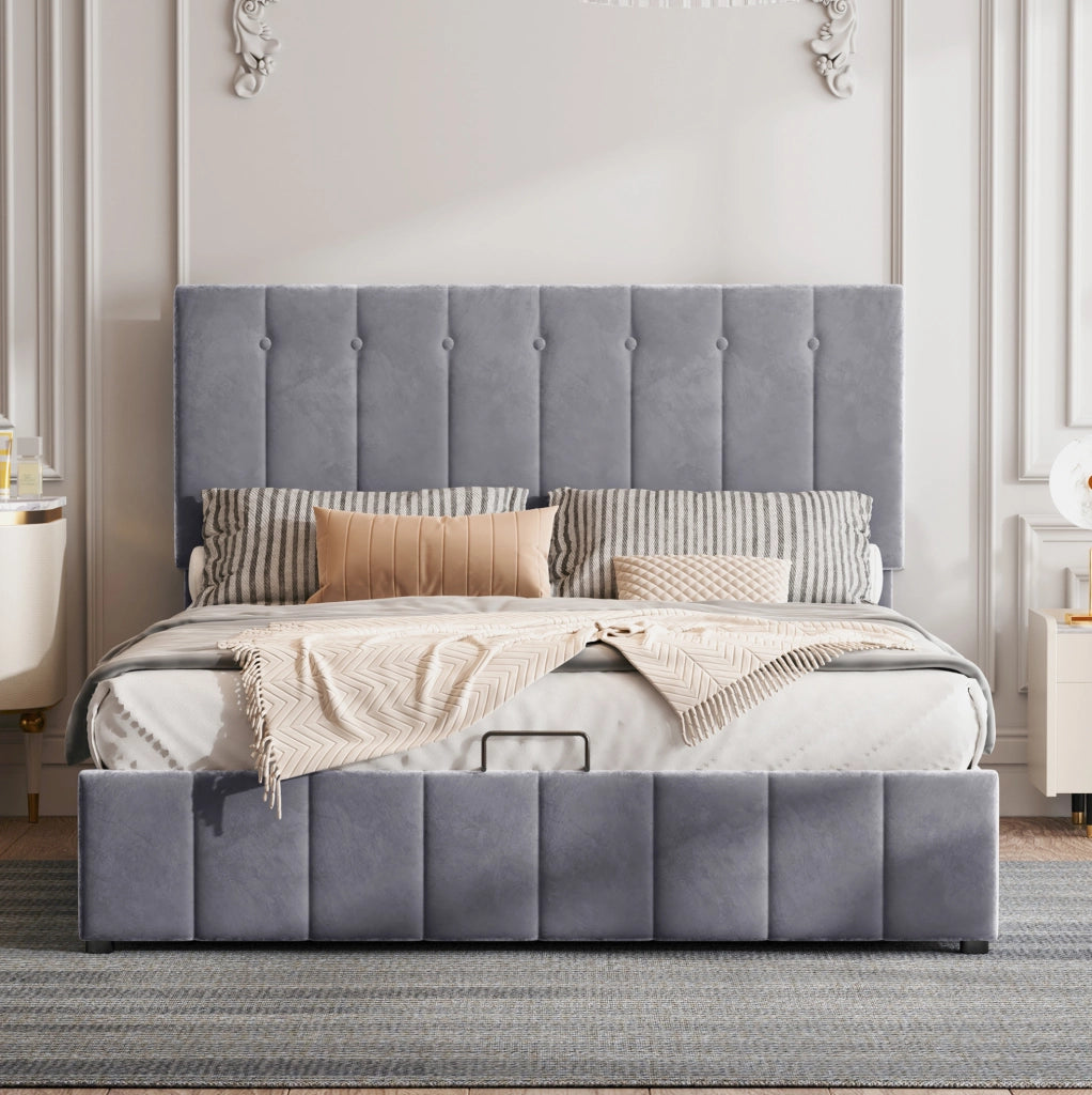 Letto matrimoniale imbottito 140x200 cm con contenitore grigio