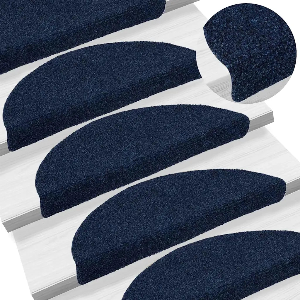 Tappetini per scale autoadesivi 5 pz | Gradini per Scale 56x17x3 cm blu navy semicircolari