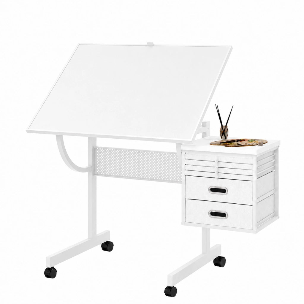 Tavolo per puzzle regolabile 0-65 gradi per 1500 pezzi in MDF; metallo e poliestere bianco