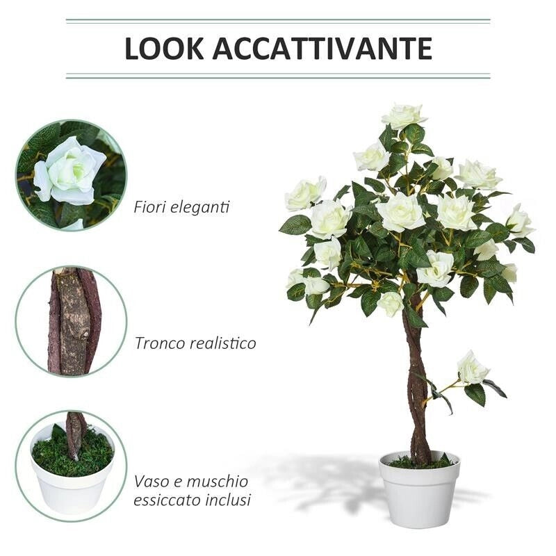 CAMELIA ALBERELLO ARTIFICIALE CON 21 FIORI E VASO ALTA 90 CM