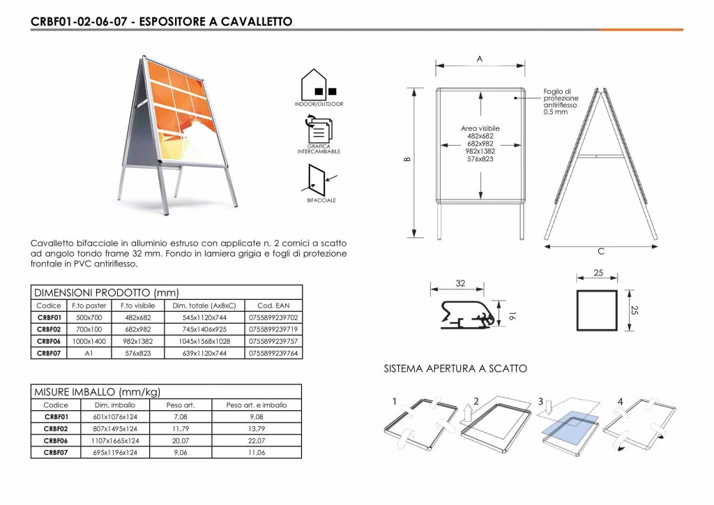 Cornice bifacciale da esterno a cavalletto - 70 x 100