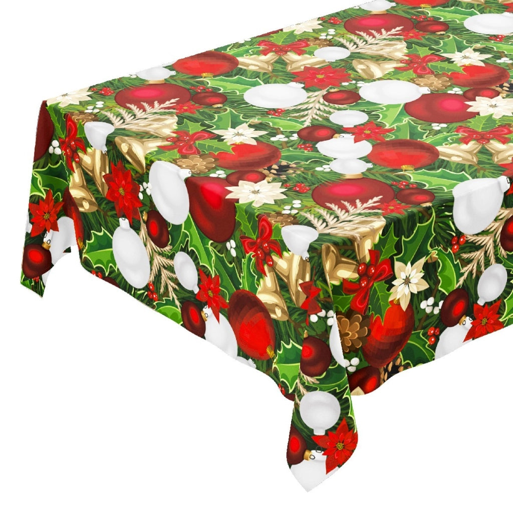 Tovaglia Cucina Natalizia Campanelle Palline Natale Plastificata Antimacchia Moderna - 140x400 Cm