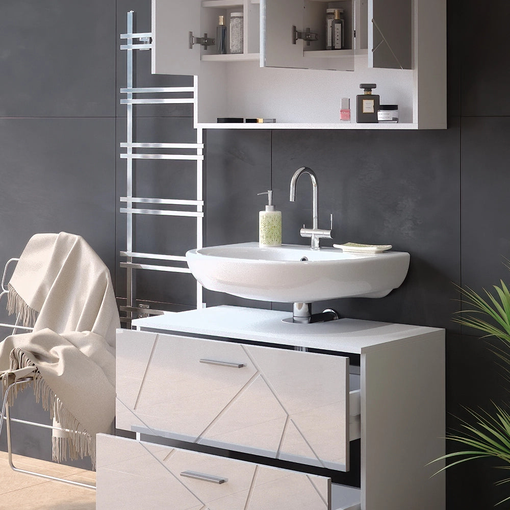 Vicco Set mobili bagno Bianco lucido 2 parti, mobile base 80 cm