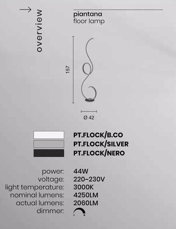 Piantana a Led Flok di Ondaluce 44w 4400lm 3000K h.157cm Dimmerabile Nero