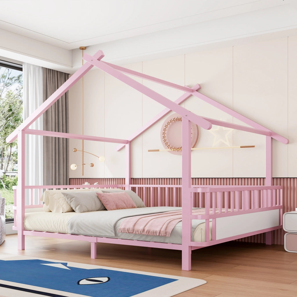Letto a casetta 140x200 cm in metallo rosa