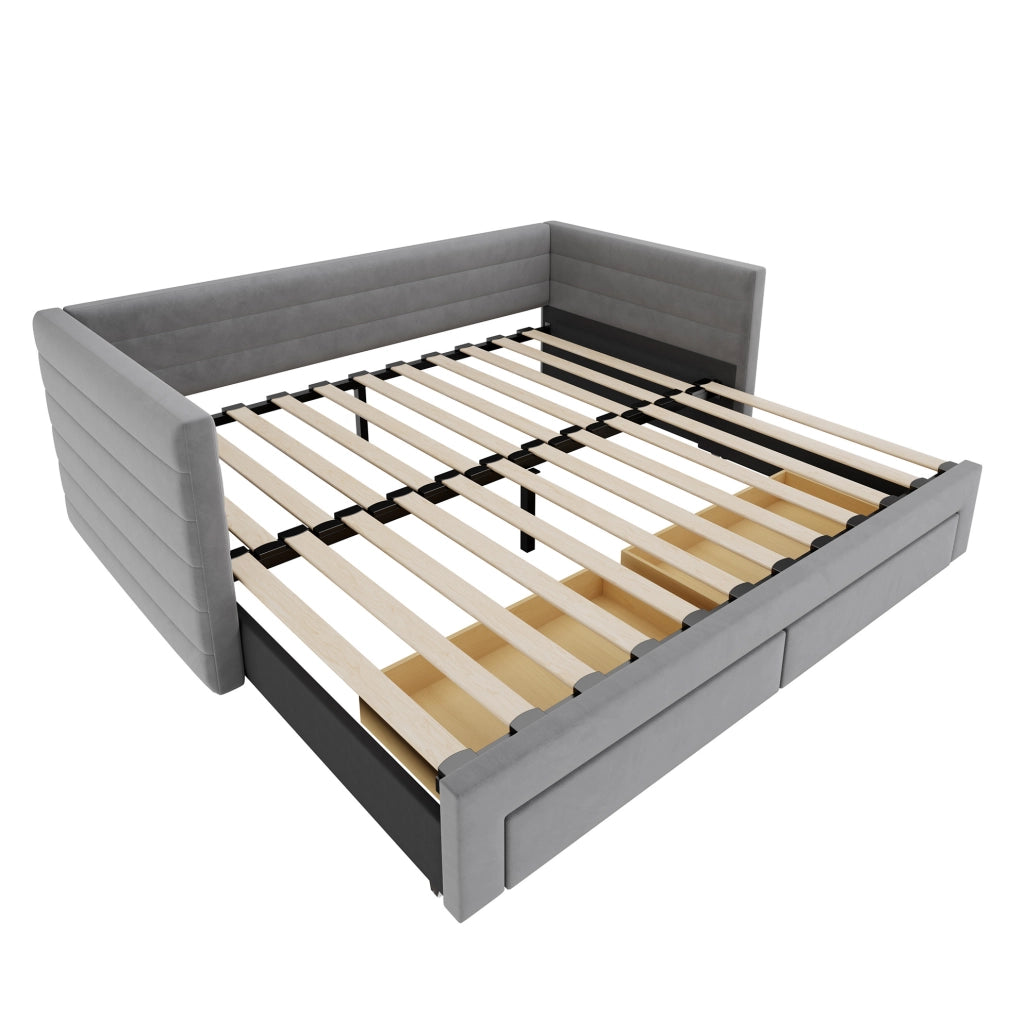 Letto imbottito estraibile 3 in 1 90x190 cm grigio
