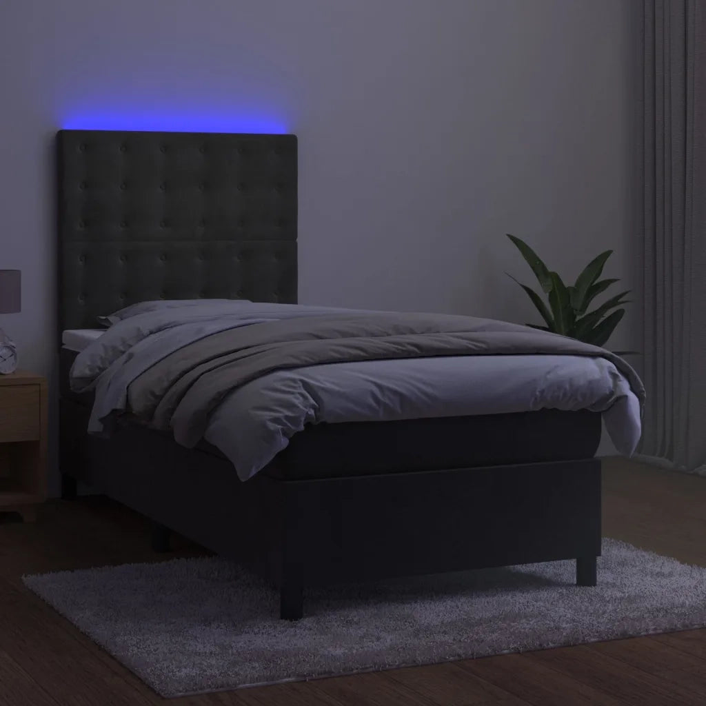 Letto a Molle con Materasso e LED Grigio Scuro 80x200cm Velluto 3136330