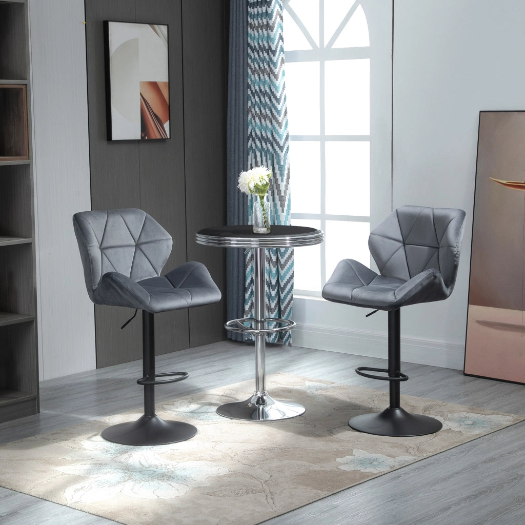 Sgabello da Bar Imbottito 2 Pezzi ¨C Minimal ¨C Grigio Tessuto Velluto Metallico