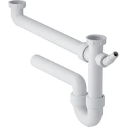 Sifone bianco curvo Geberit per due lavelli, con portagomma a gomito, extra-lungo, scarico orizzontale  Ø 40 x 11/2