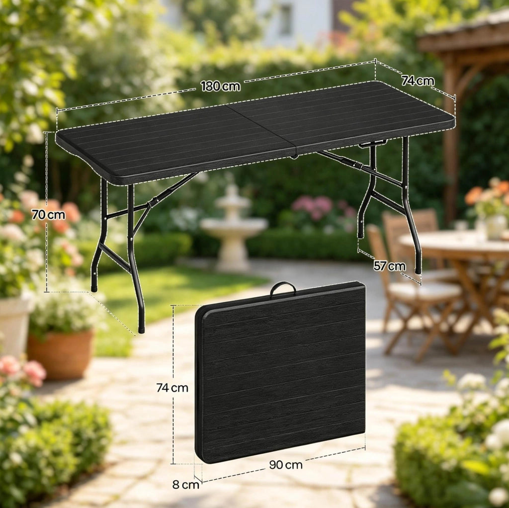 TAVOLO PIEGHEVOLE 180x74x70 cm HDPE e Metallo Nero