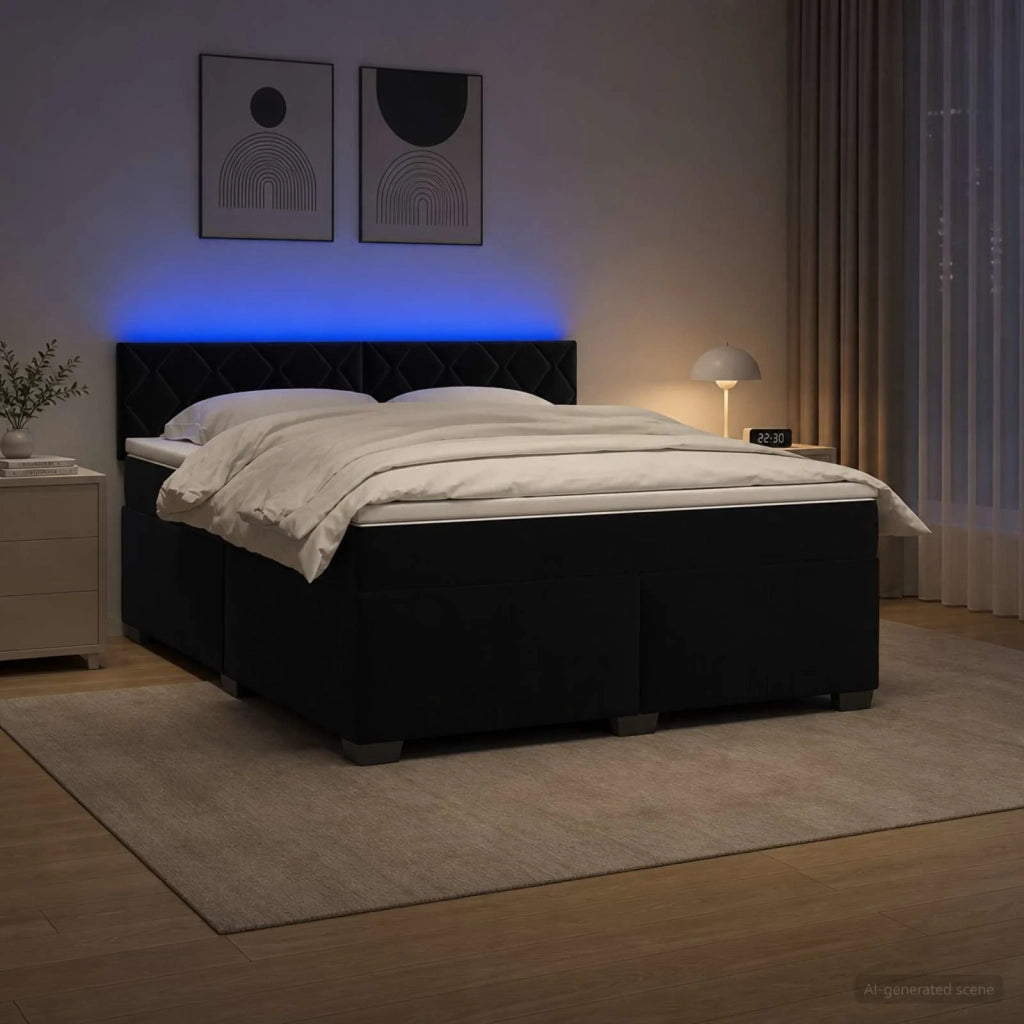 Letto con Box Spring, Materasso e LED Nero 180 x 200 cm Velluto 3452236