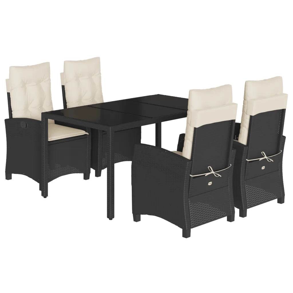 Set da Pranzo da Giardino 5 pz Nero con Cuscini in Polyrattan