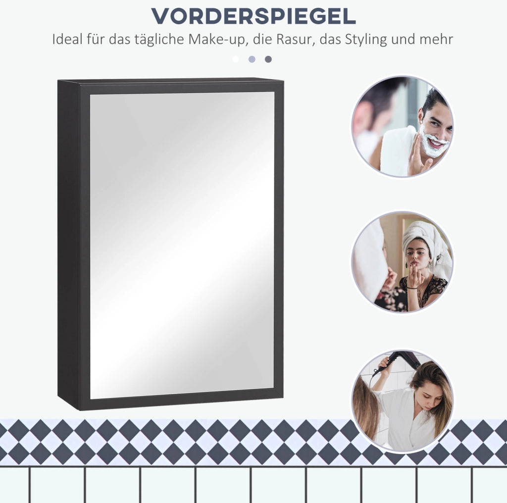Mobile da bagno a parete con specchio, 3 ripiani, nero, 40x15x60 cm