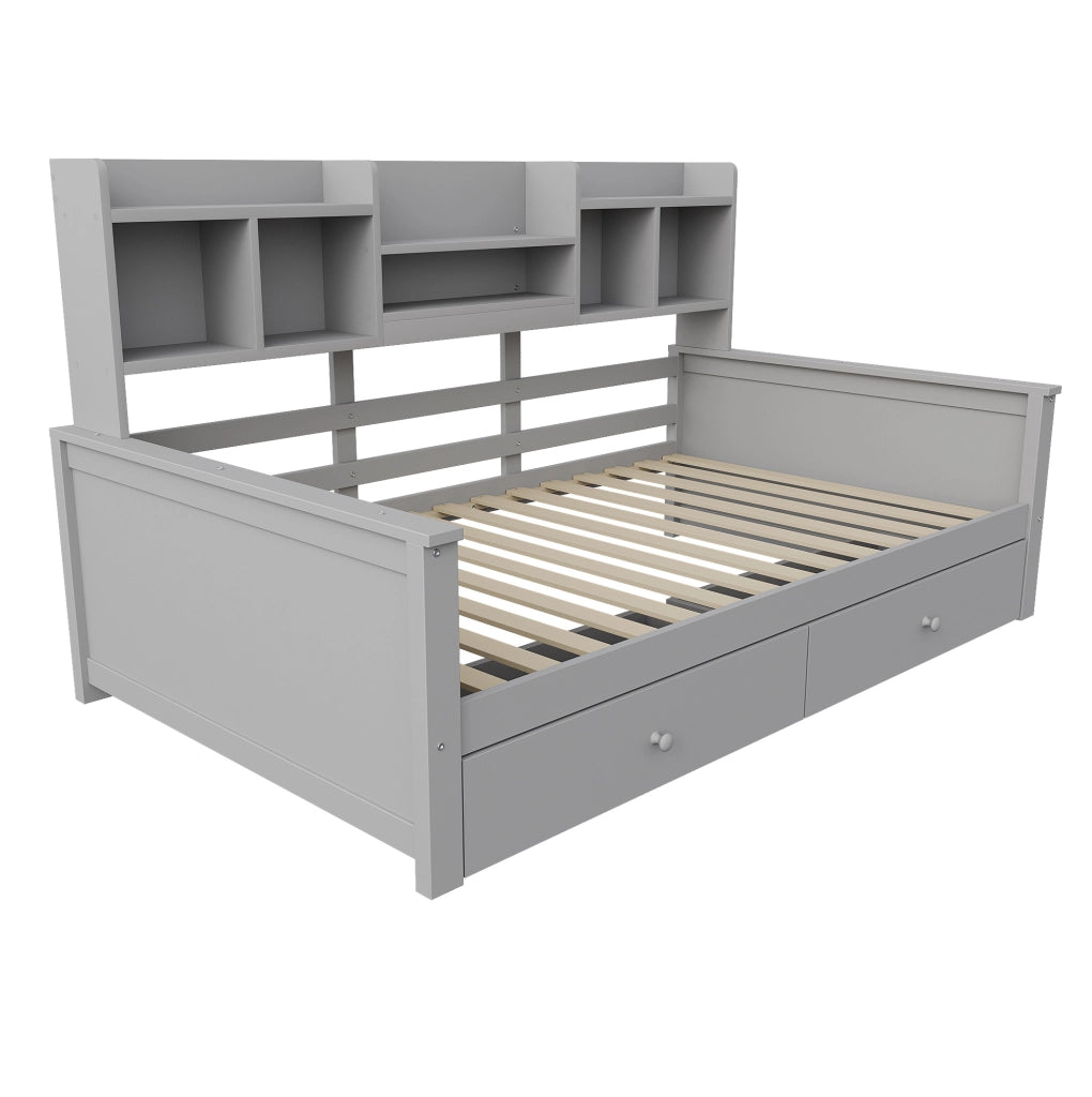 Letto divano singolo 90x200 cm con cassetti e ripiani grigio