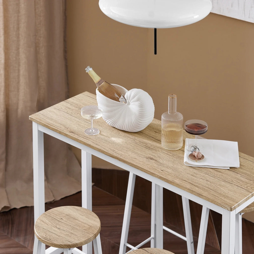 Set 5 Tavolo con 4 sgabelli,Bancone Bar tavolo bar con sgabelli penisola cucina Bianco OGT22-WN