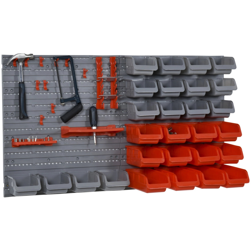 EasyComfort 44PZ Contenitore Portautensile Scatole Regolabili e Rimovibile, Montaggio a Muro, PP, Rosso Grigio, 54x22x95cm